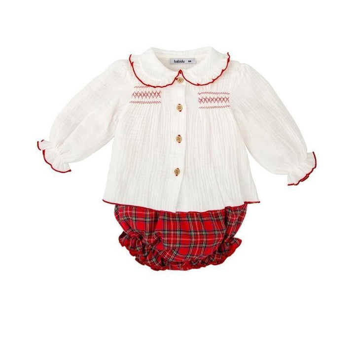 Completo con camicia in mussola e pantaloncino scozzese 41659 RS BABIDU 