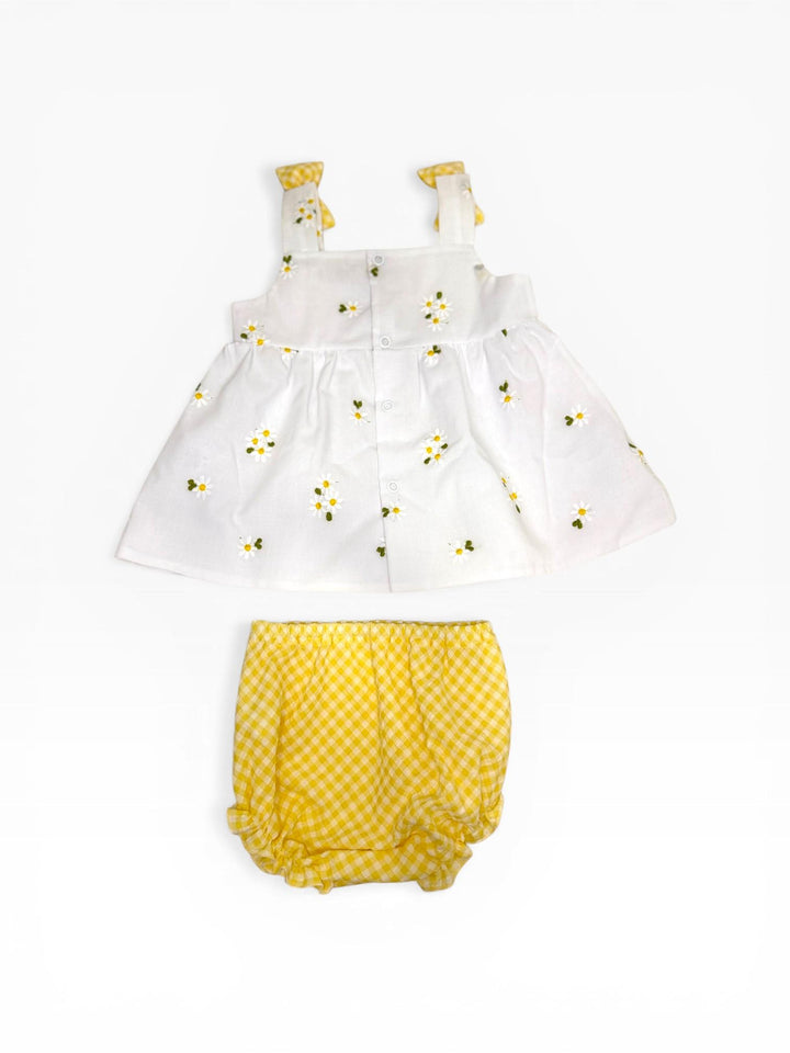 Completo con ricamo margherite e culotte a quadretti CC8740 BGI Teto e Tatta 
