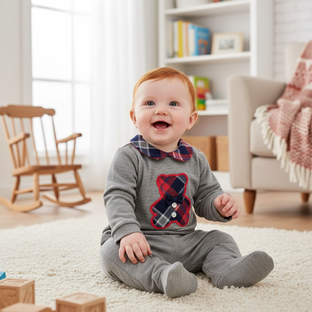 Completo due pezzi in cotone caldo con orsetto tartan 8551/70 GR PERDIPIU 