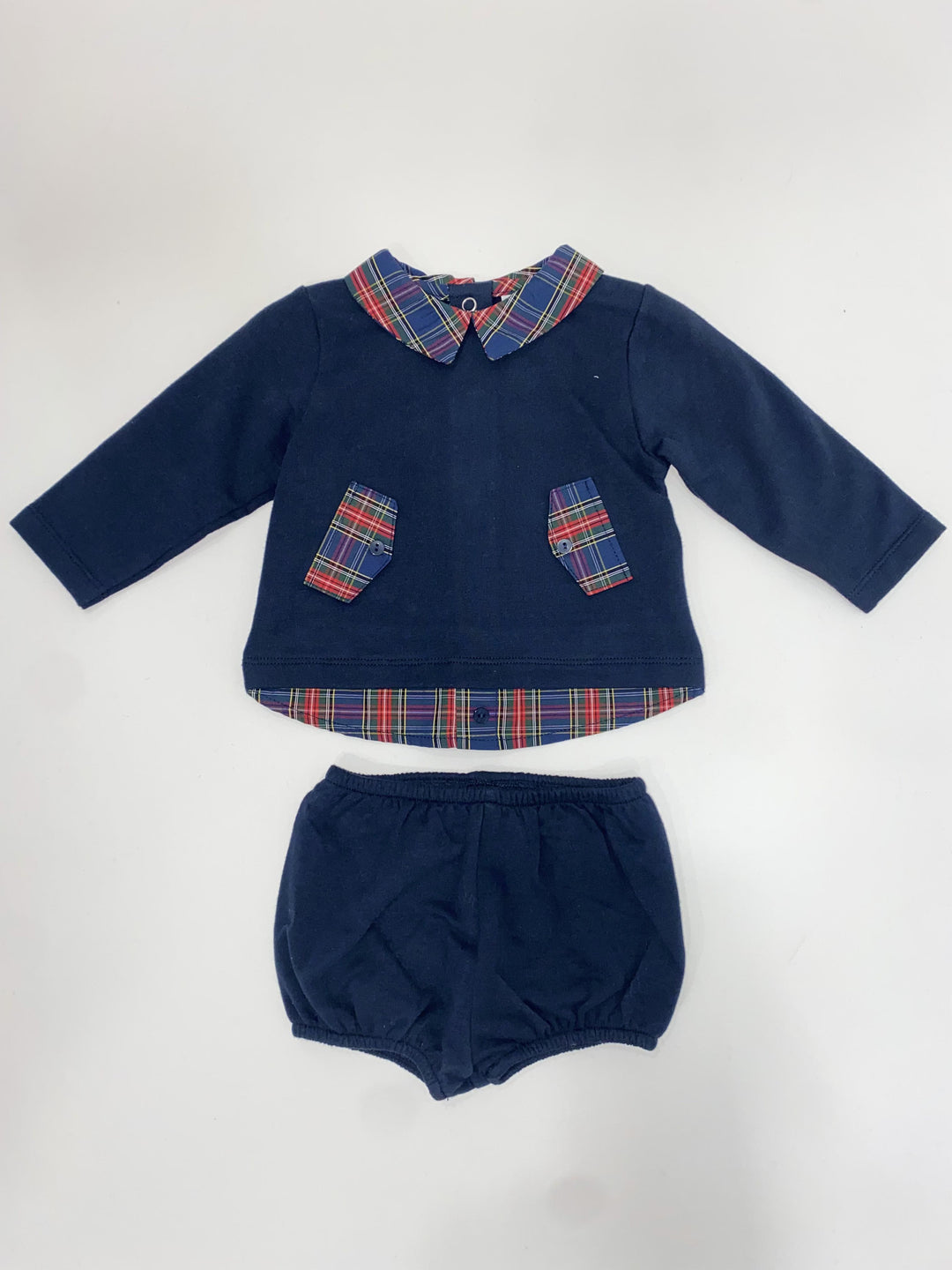 Completo due pezzi in cotone felpato con dettagli tartan scozzese 40490 BL BABIDU 