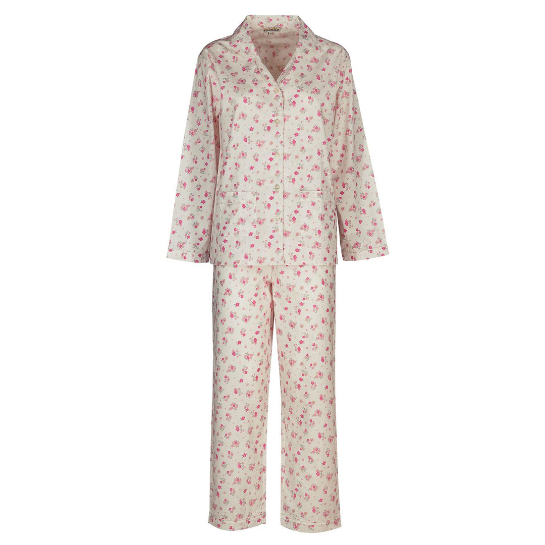 Pigiama lungo in cotone bianco con fiori rosa LUCY BCL 636 GOLD 
