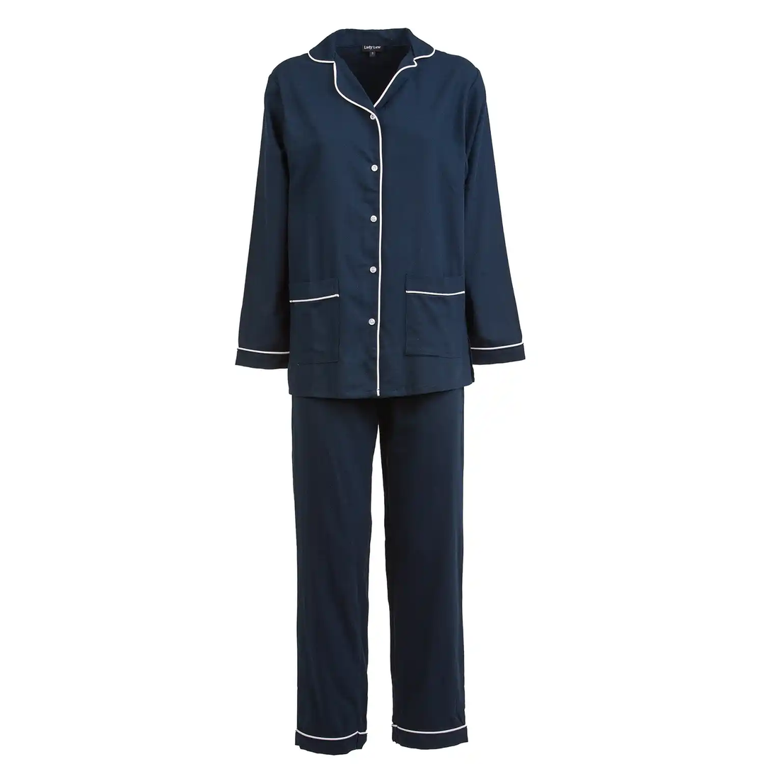 Pigiama donna lungo in flanella blu unito LUCY DLF 887 GOLD 