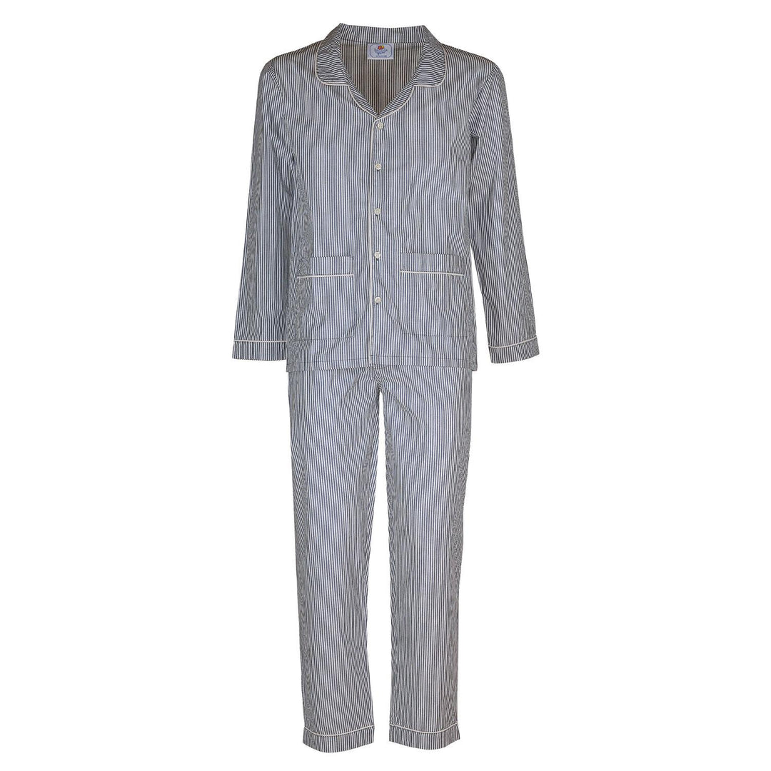 Pigiama lungo in cotone a righe bianche e blu scuro<BR/> CHARLY BCL 931 GOLD 