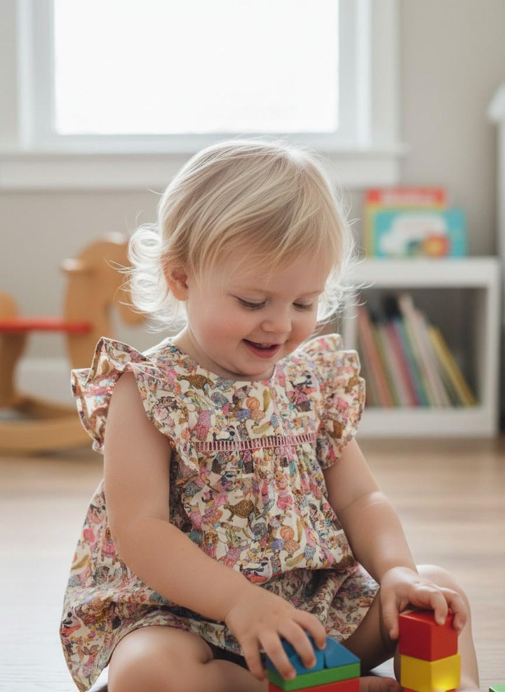 Blusa smanicata con stampa animali in cotone MUZ FANT ORSO BRUNO 