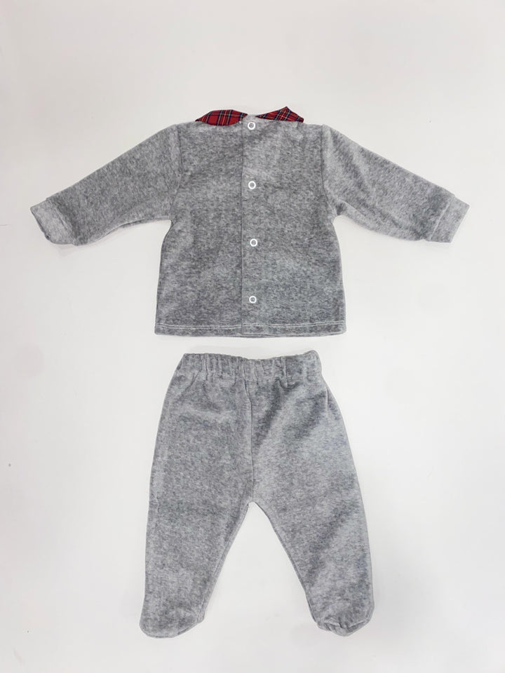 Completo due pezzi in ciniglia Grigia con stelle tartan 9076 GR PERDIPIU' 