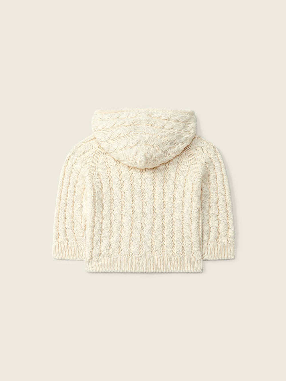 Cardigan in filo con cappuccio e trecce beige 09308A 04 WEDOBLE 