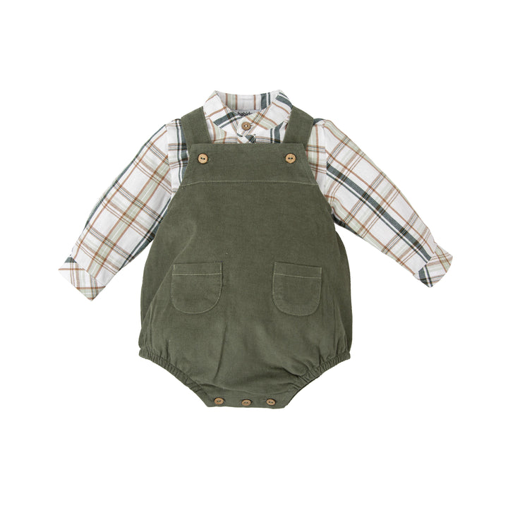 Completo salopette verde una camicia a quadri 42767 VE BABIDU 