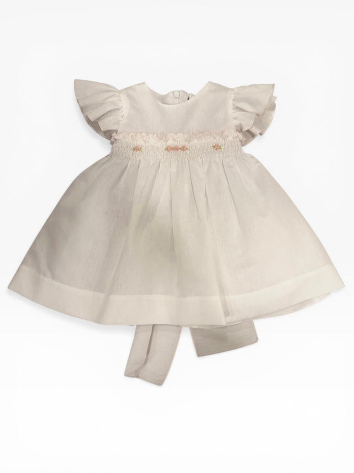 Abito in cotone a nido d'ape con rose ricamate VE8830 BR Teto e Tatta 