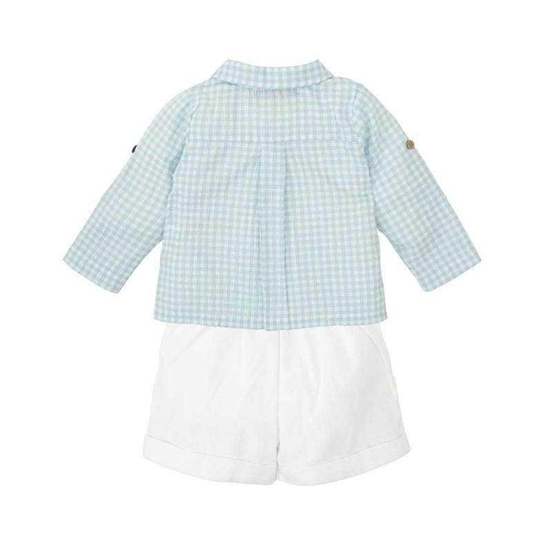 Completo camicia a quadri verde e pantaloncino bianco 40470 VE BABIDU 