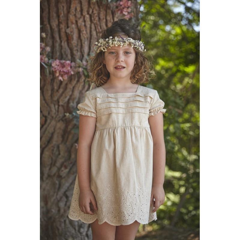 Abito beige in lino e sangallo 92407 BS BABIDU 
