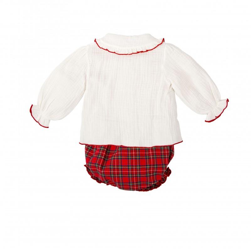 Completo con camicia in mussola e pantaloncino scozzese 41659 RS BABIDU 