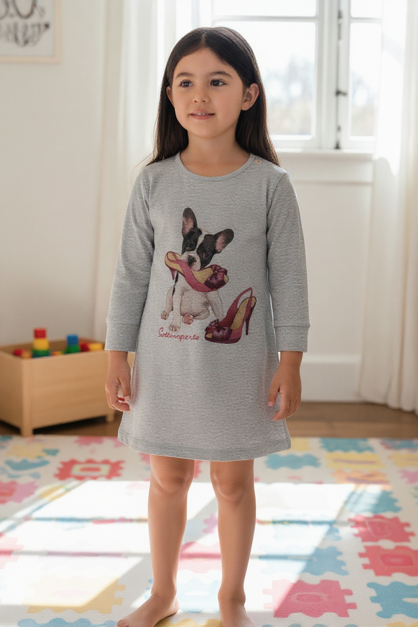 Camicia da notte in caldo cotone con stampa bulldog e scarpe 0832I03 05# Sottocoperta R. 