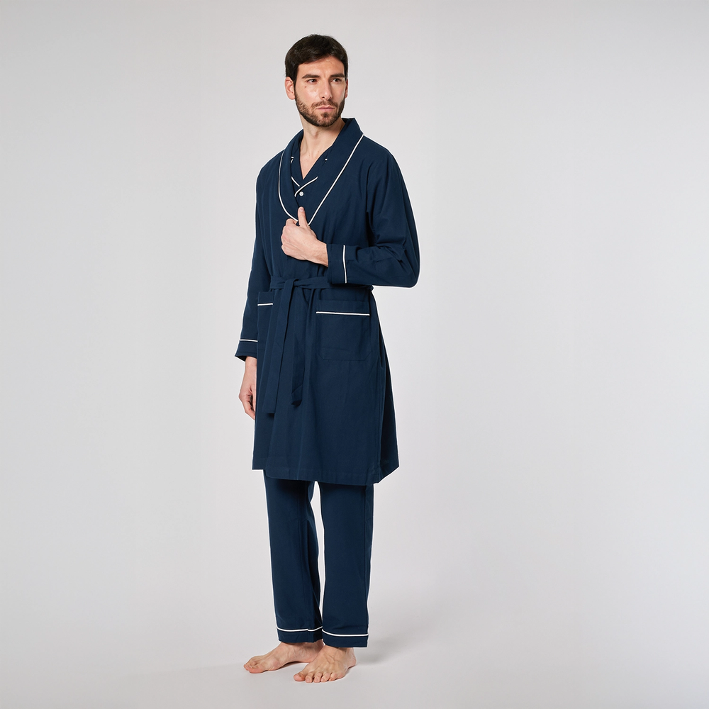 Vestaglia uomo in flanella blu con rifiniture bianche VESMO 887 GOLD 