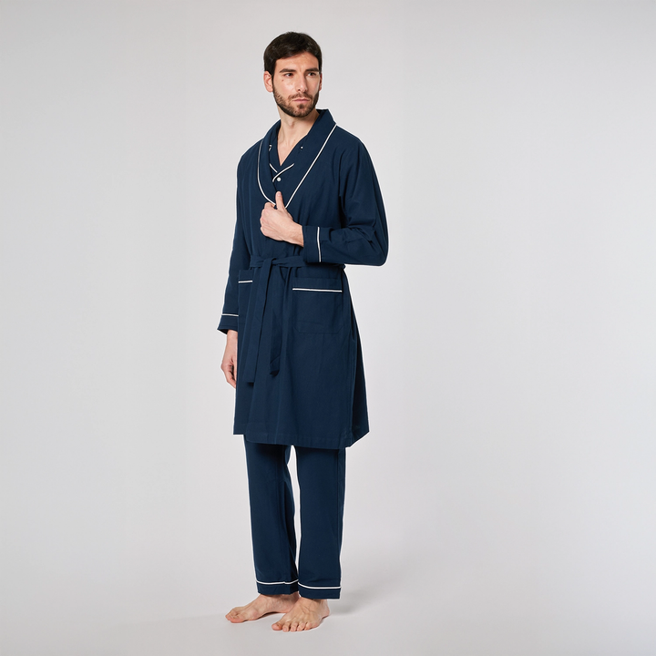 Vestaglia uomo in flanella blu con rifiniture bianche VESMO 887 GOLD 