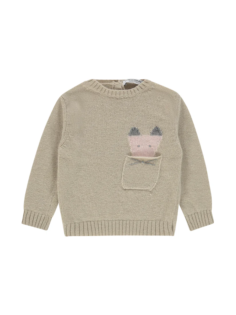 Maglione misto lana con dettaglio animale TASCA BS ORSO BRUNO 