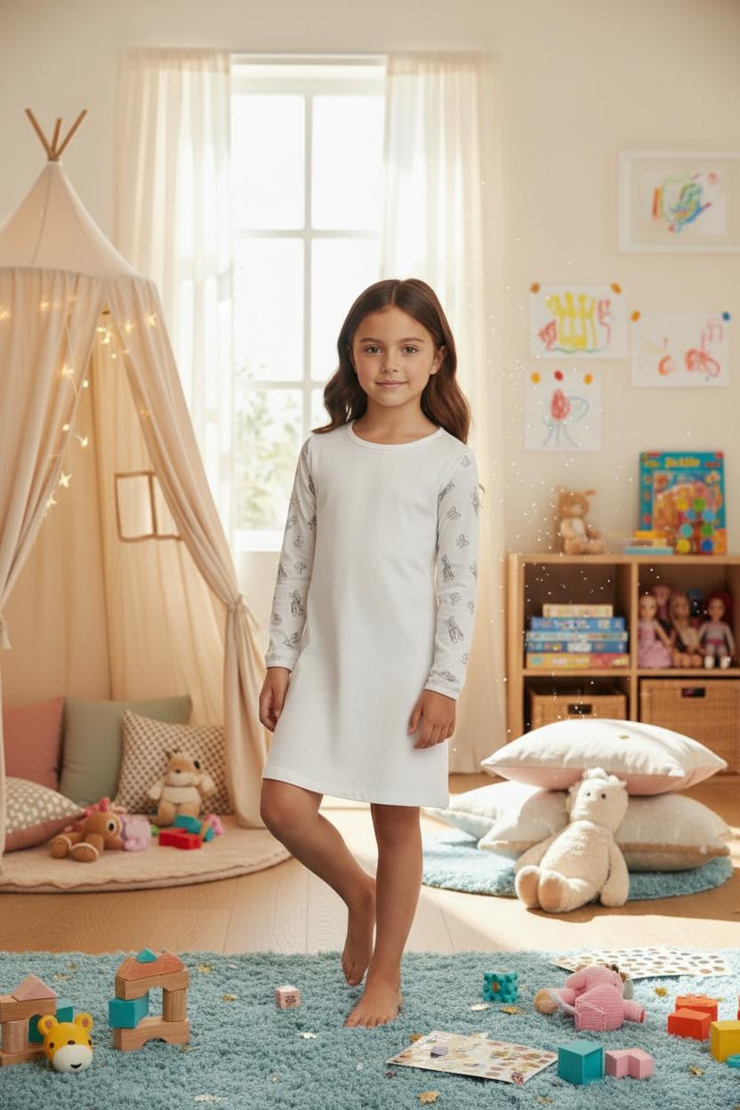 Camicia da notte in caldo cotone con maniche a fantasia danza 14183 K0# STORY LORIS 