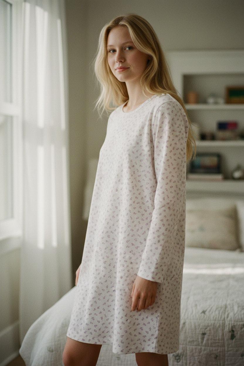 Camicia da notte in caldo cotone a micro fiori FSI 9132I00 698## SOTTOCOPERTA 