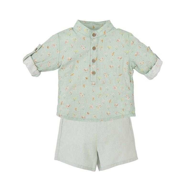 Completo bambino con camicia microfantasia con scollo alla coreana e pantaloncini 42474 VE BABIDU 