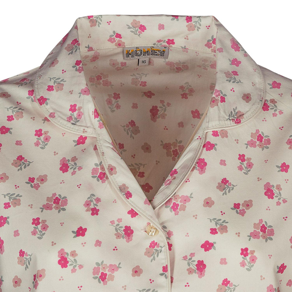 Pigiama lungo in cotone bianco con fiori rosa LUCY BCL 636 GOLD 