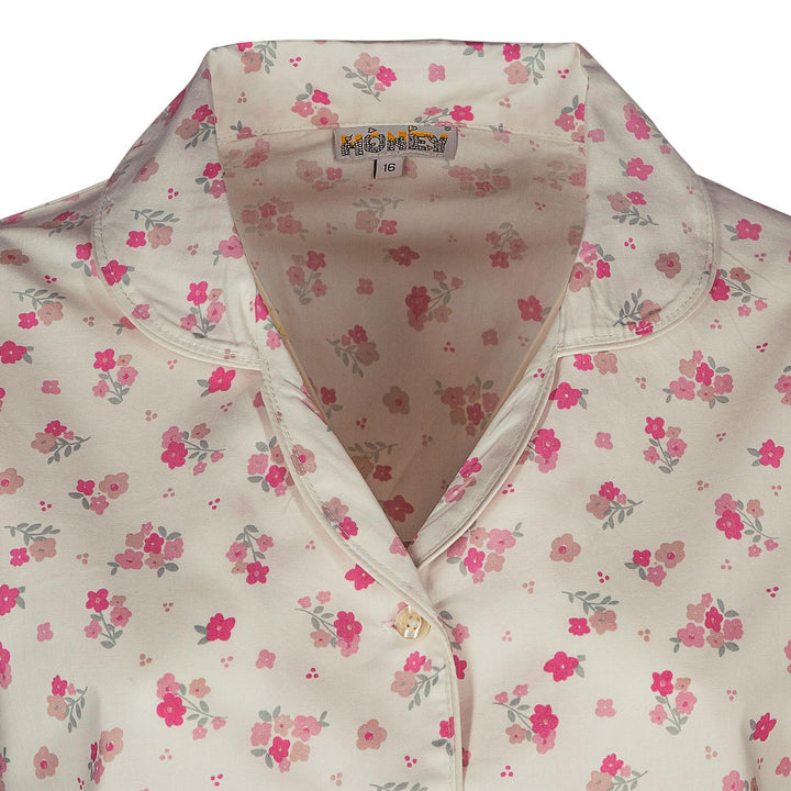Pigiama lungo in cotone bianco con fiori rosa LUCY BCL 636 GOLD 