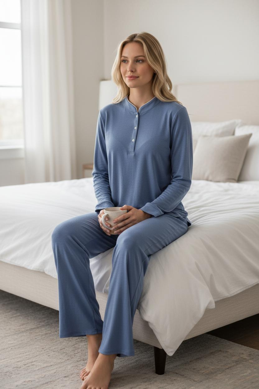 Pigiama donna in modal con collo alla coreana 424260 DE Sisters 