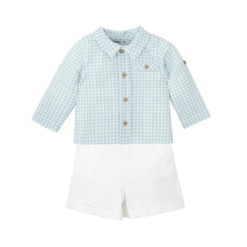 Completo camicia a quadri verde e pantaloncino bianco 40470 VE BABIDU 