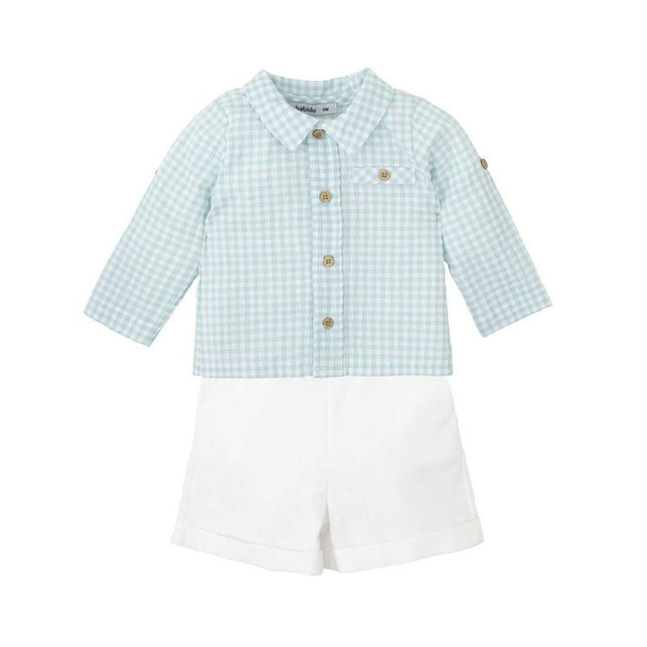 Completo camicia a quadri verde e pantaloncino bianco 40470 VE BABIDU 
