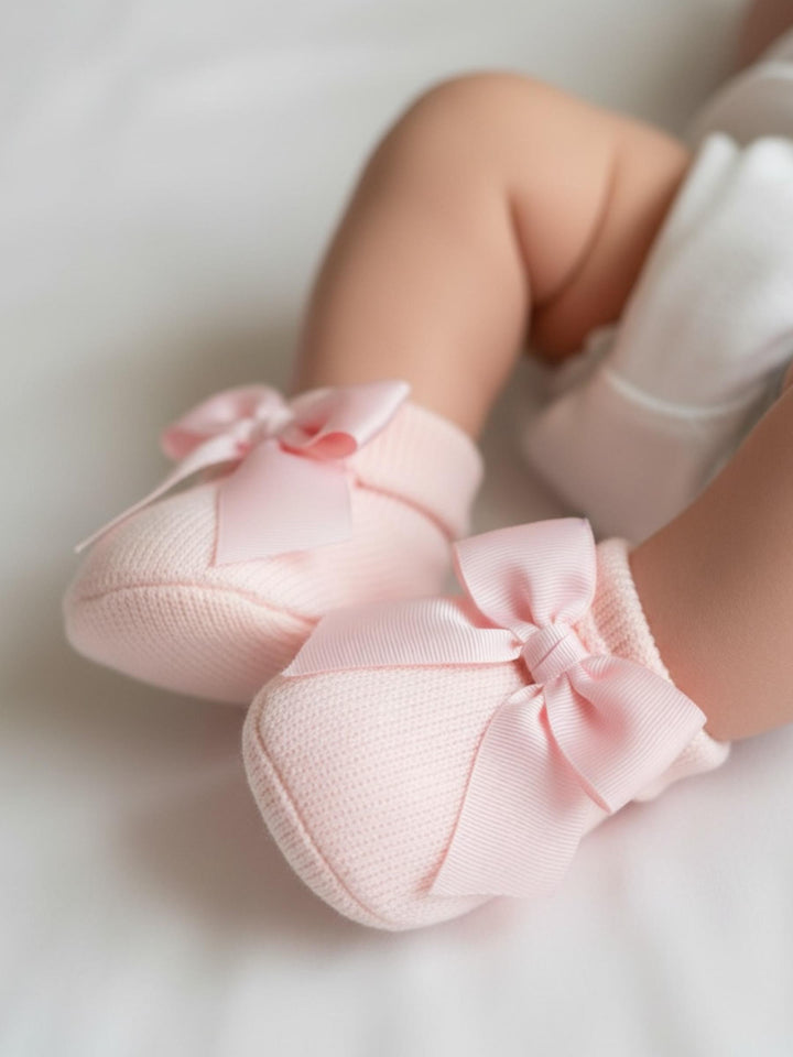Scarpine da neonato in lana con fiocco rosa 3325 1R STORY calze 