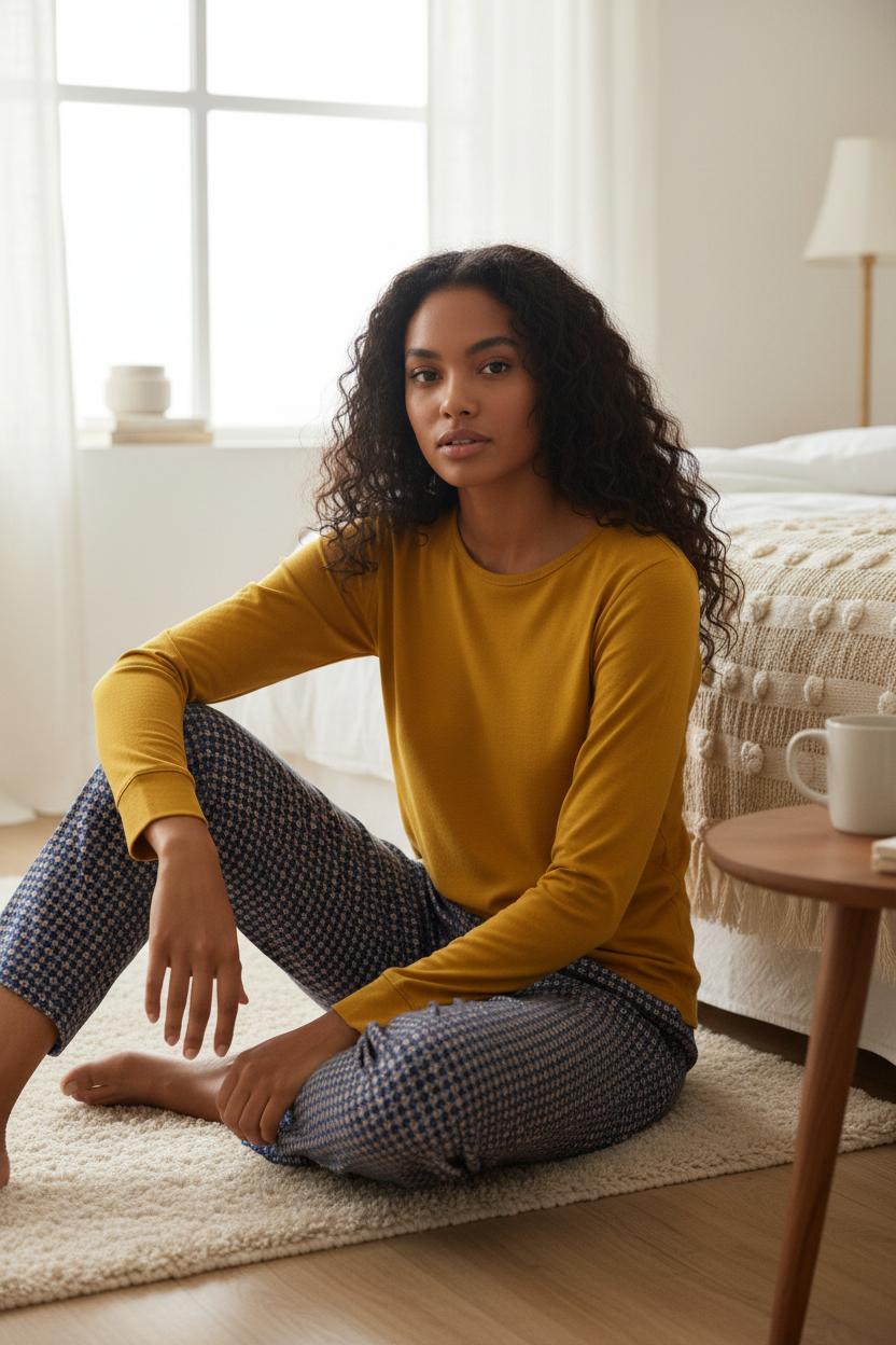 Pigiama donna in modal e caldo cotone con pantalone a microfantasia 4200 LI Sisters 