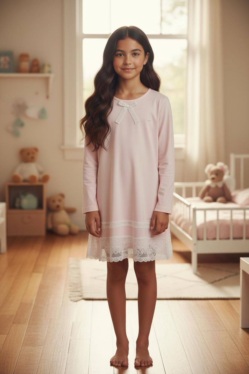 Camicia da notte in caldo cotone con dettagli in pizzo 54753 R0# La Perla 