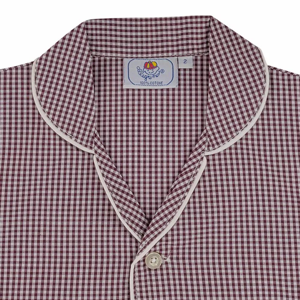Pigiama corto in cotone quadro bordeaux e bianco CHARLY BCC/7 926 GOLD 