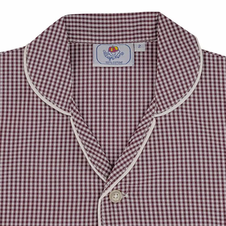Pigiama corto in cotone quadro bordeaux e bianco CHARLY BCC/7 926 GOLD 