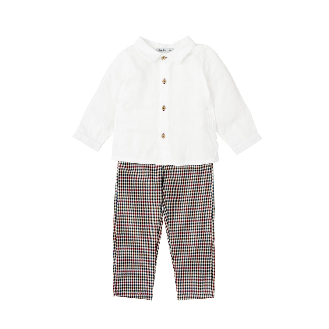 Completo pantalone a quadretti e camicia bianca 42660 BBD BABIDU 