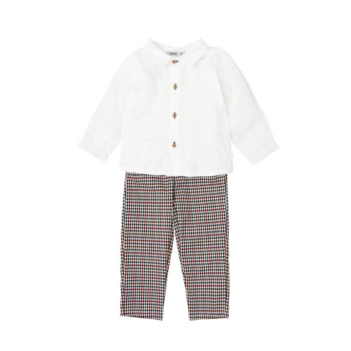 Completo pantalone a quadretti e camicia bianca 42660 BBD BABIDU 