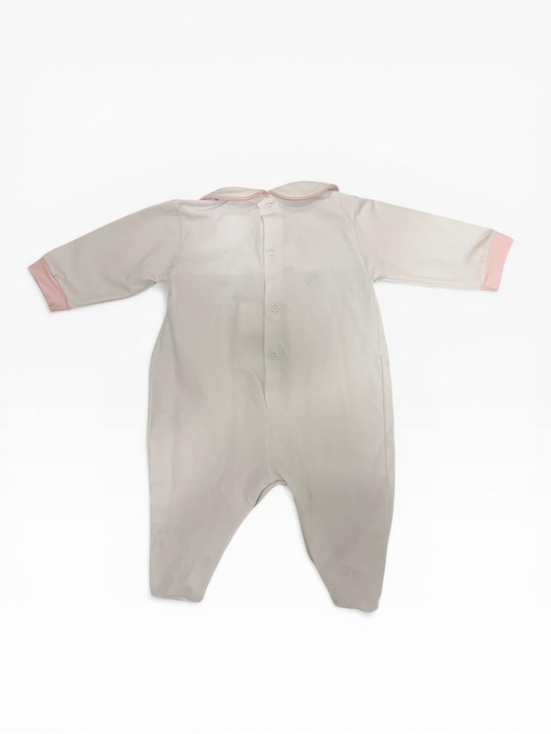 Tutina in cotone ricamata a mano con dettagli rosa TU8750 BR Teto e Tatta 