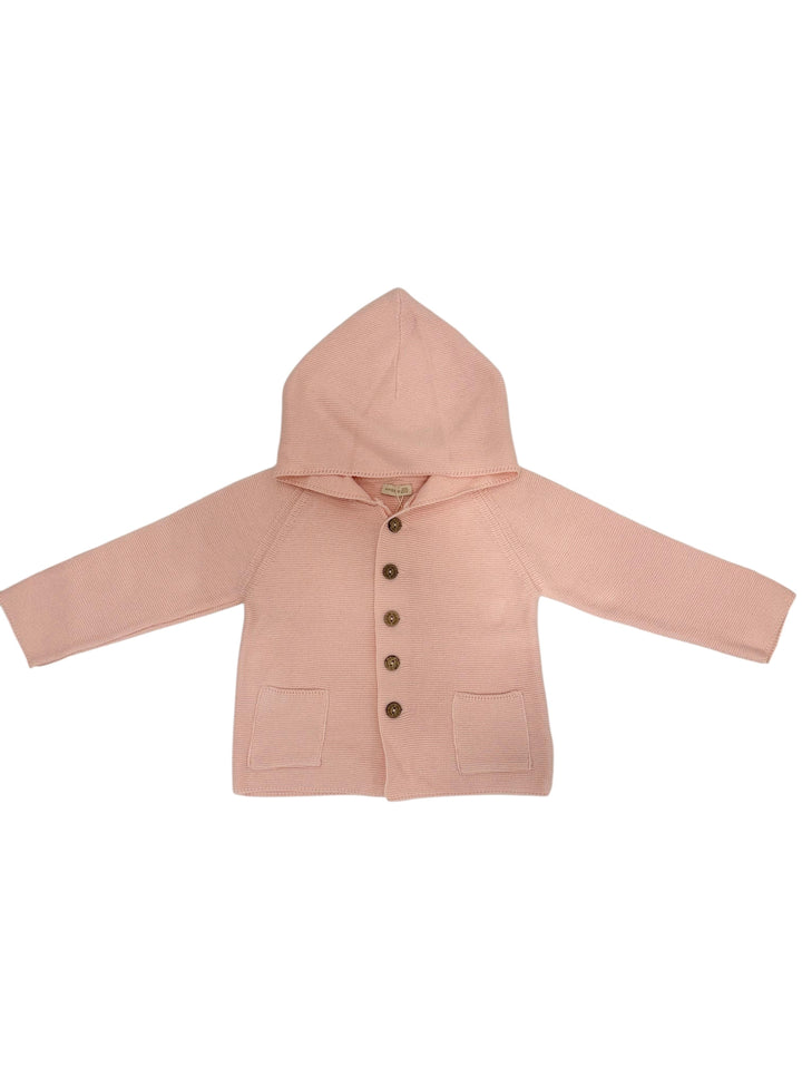 Cardigan con cappuccio in filo rosa chiaro 08308A/E 02 WEDOBLE 