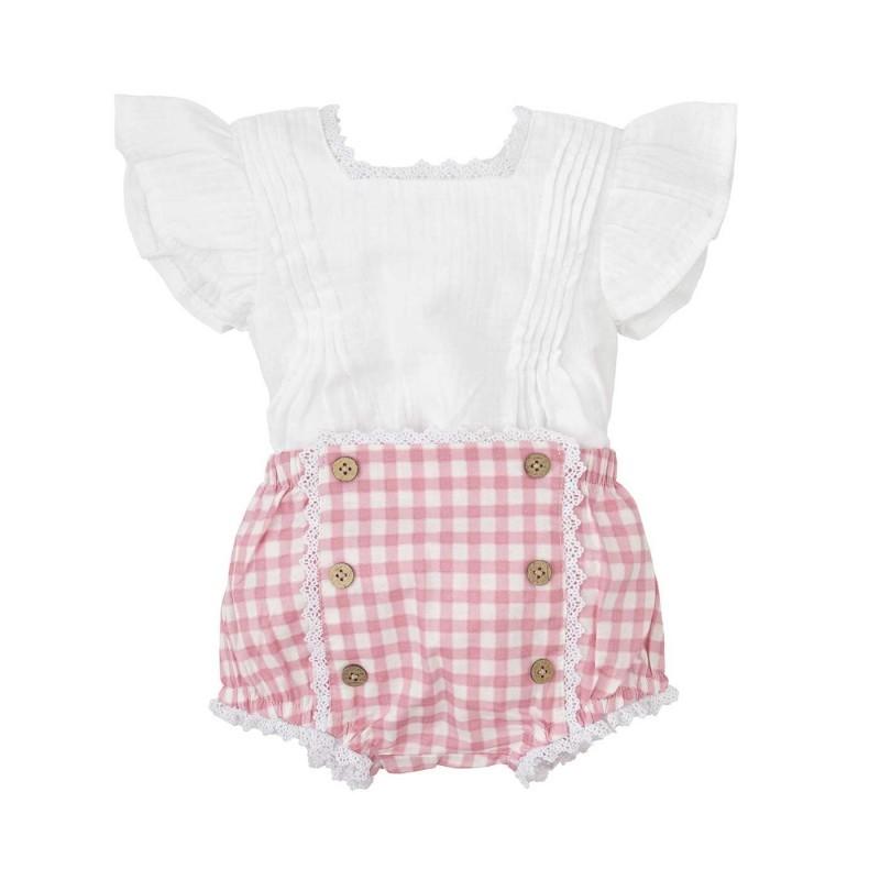 Completo bimba con camicina e culotte con bottoni a quadri 40497 RO BABIDU 