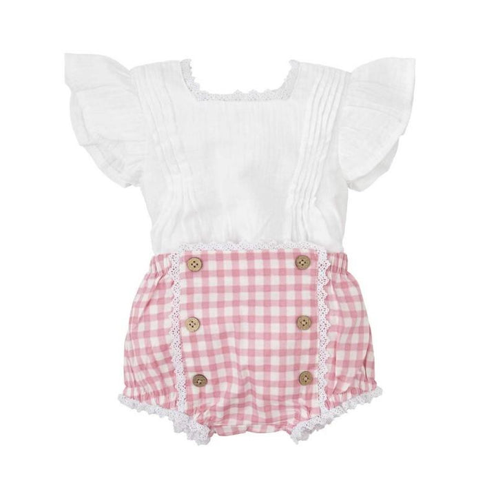 Completo bimba con camicina e culotte con bottoni a quadri 40497 RO BABIDU 