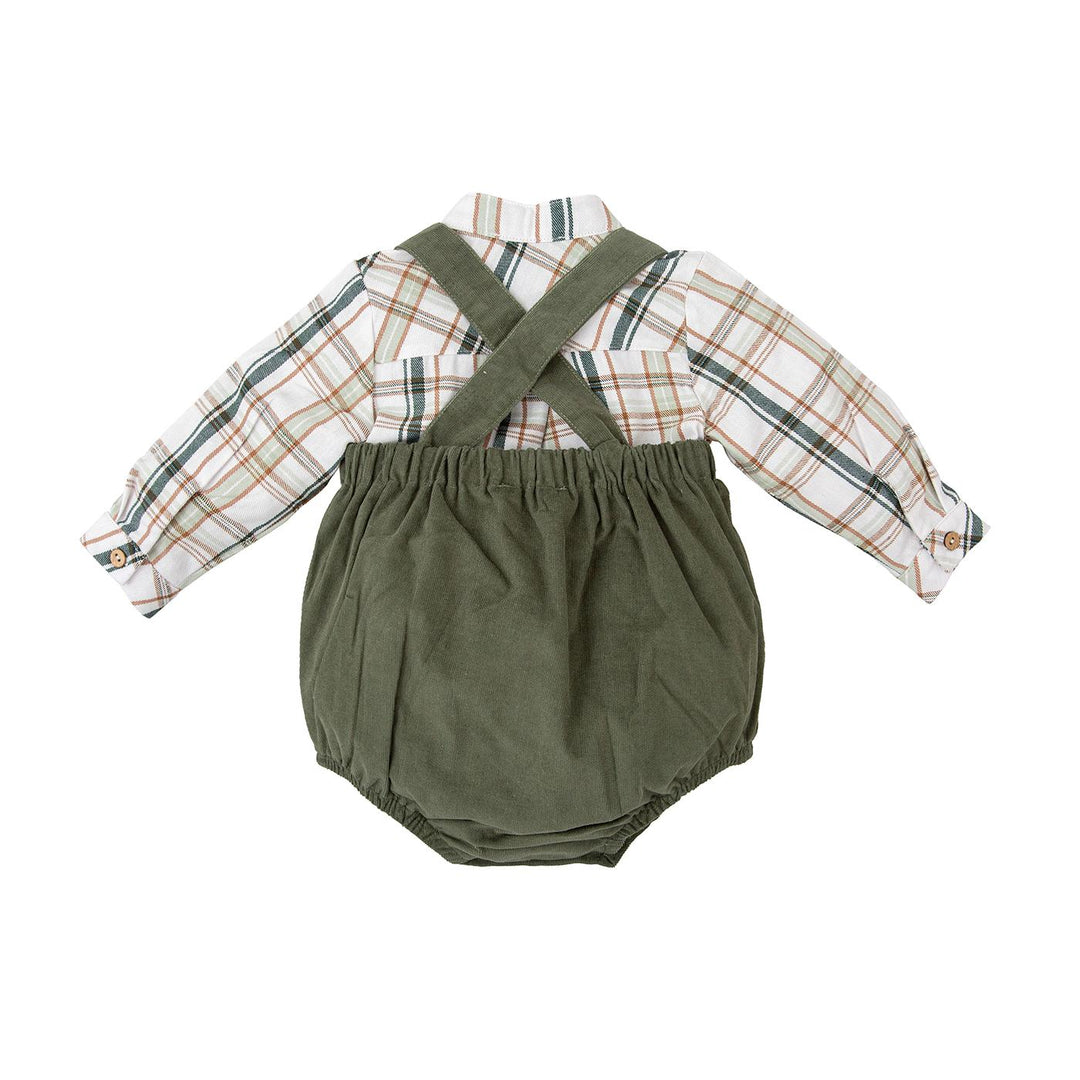 Completo salopette verde una camicia a quadri 42767 VE BABIDU 