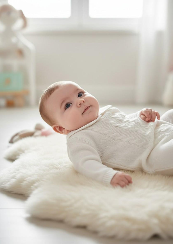 Tutina a treccina in filo bianco 354 BI BABY Lord 