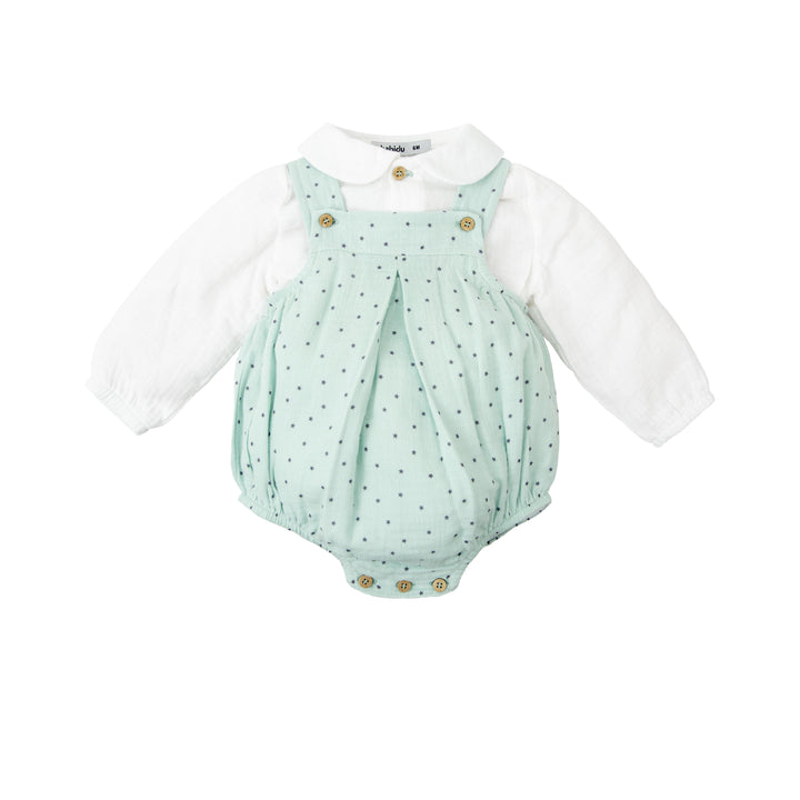 Salopette da neonato con stelline verde acqua 41669 VE BABIDU 