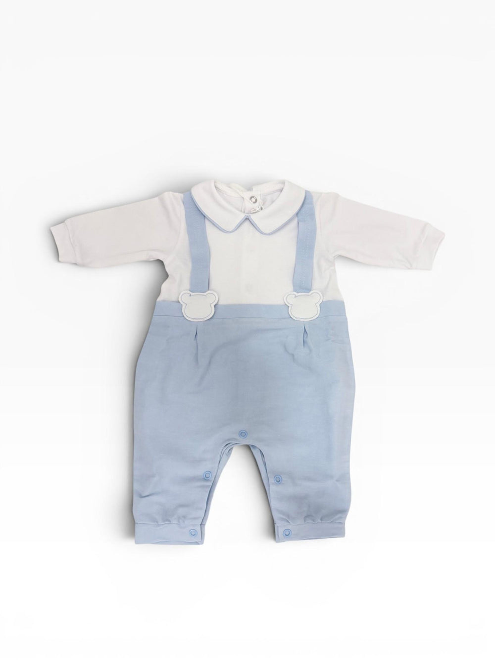 Tutina in cotone e misto lino con effetto salopette e orsetti<BR/> TU8891 BC Teto e Tatta 