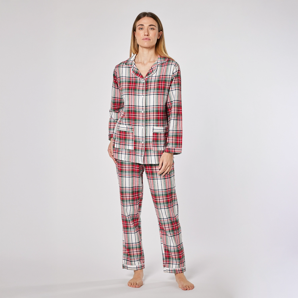 Pigiama donna lungo in flanella quadro rosso e bianco LUCY DFL 644 GOLD 