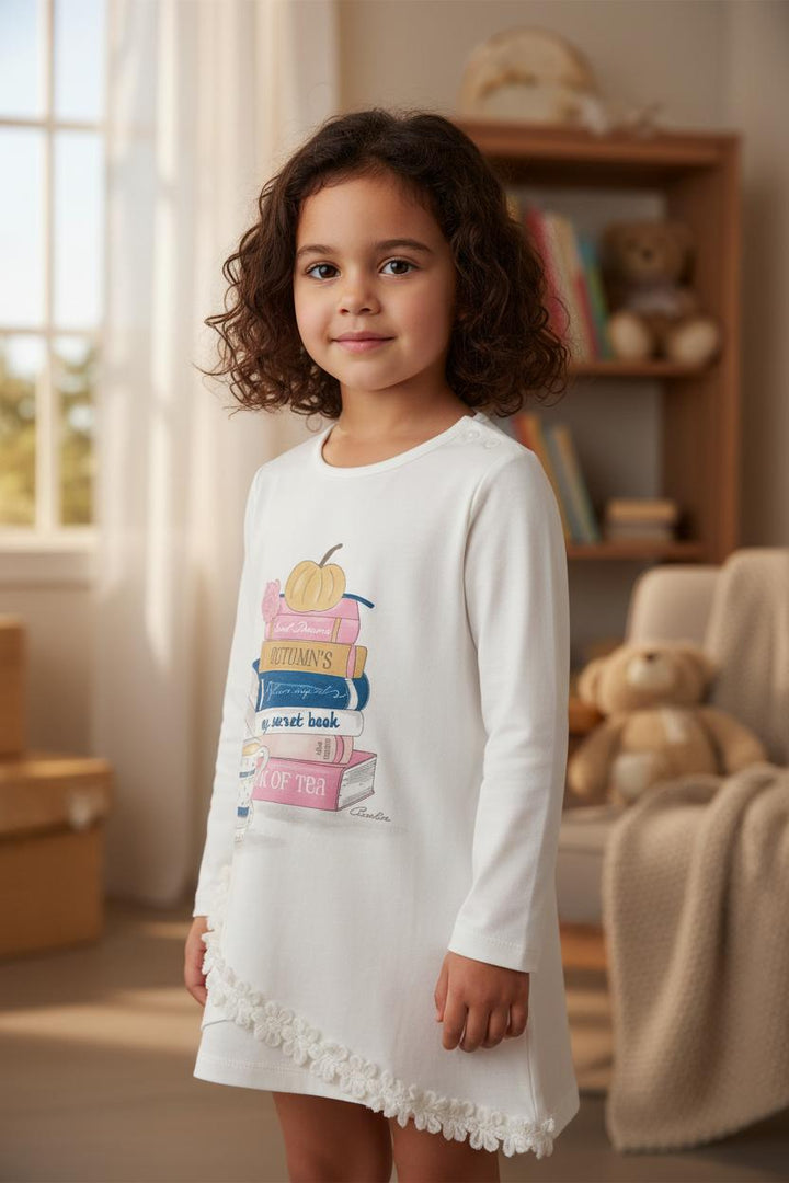 Camicia da notte in caldo cotone con stampa Libri e Tisane 6432A07 06 SOTTOCOPERTA 