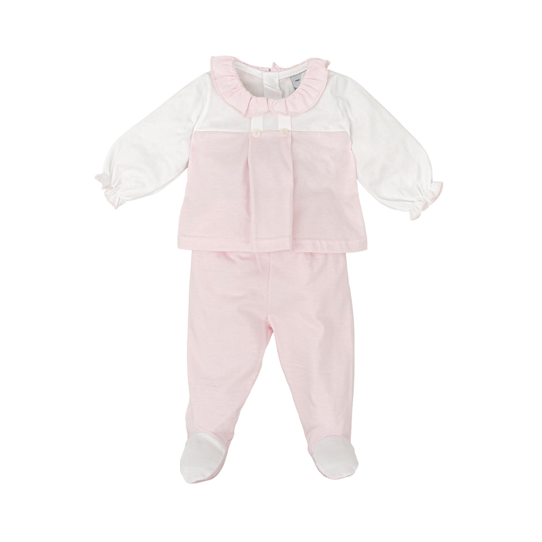 Completo bicolore con volant rosa e bianco 51219 BR BABIDU 