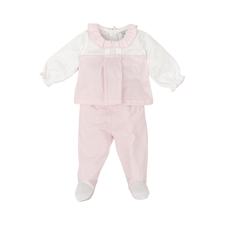 Completo bicolore con volant rosa e bianco 51219 BR BABIDU 