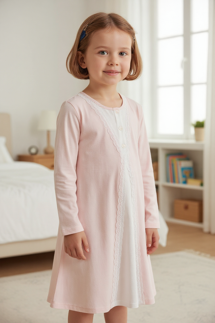 Camicia da notte in modal con doppia balza e pizzo 6432A00 89 SOTTOCOPERTA 