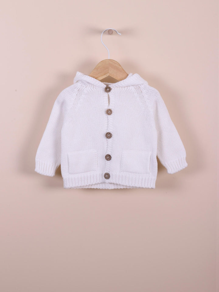 Cardigan con cappuccio in filo bianco 10308C 03 WEDOBLE 