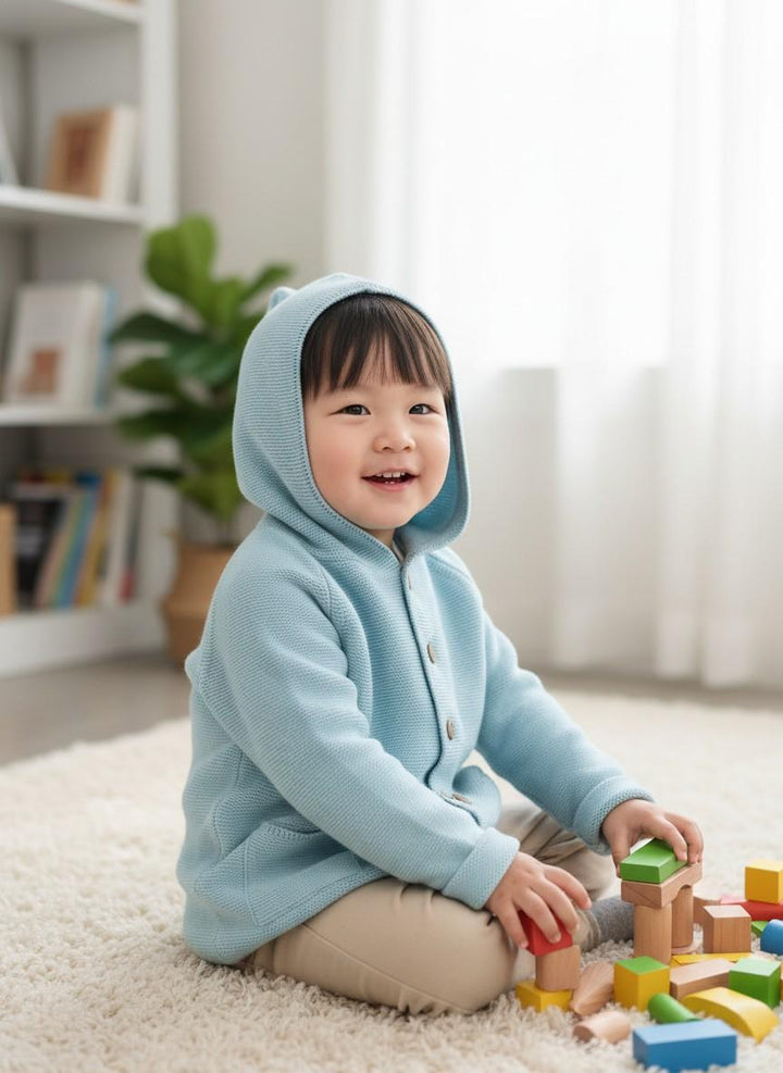 Cardigan con cappuccio in filo turchese 10308A/E 11 WEDOBLE 