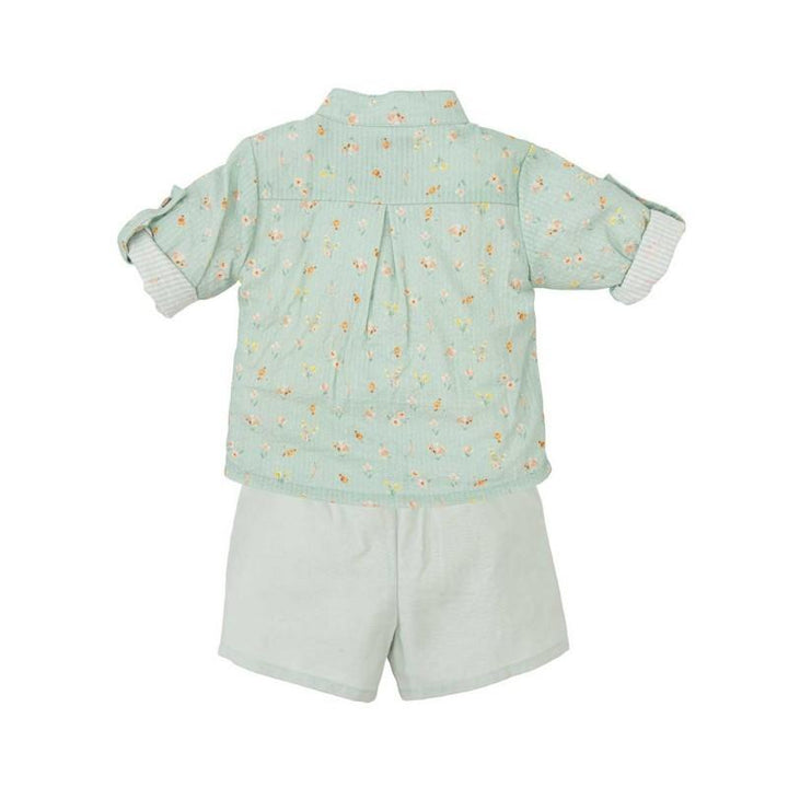 Completo bambino con camicia microfantasia con scollo alla coreana e pantaloncini 42474 VE BABIDU 